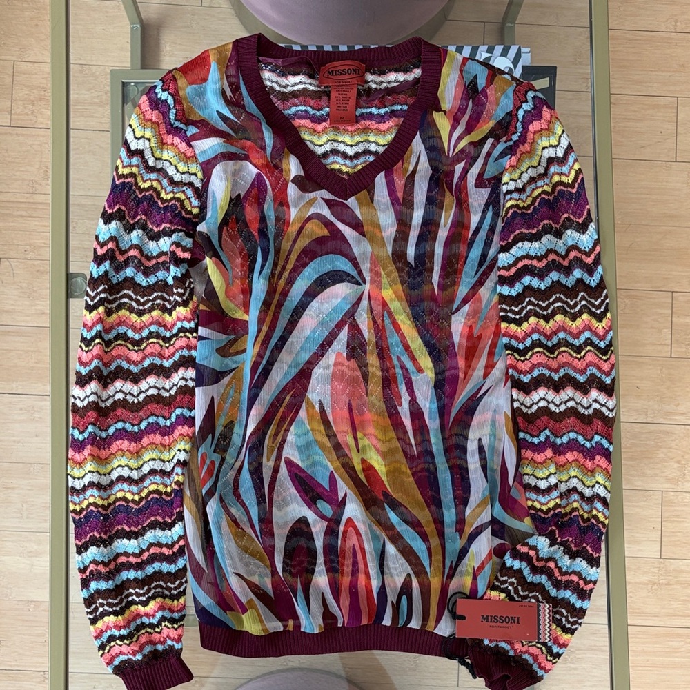 Missoni V-Neck Sweater with Multicolor Wave Pattern